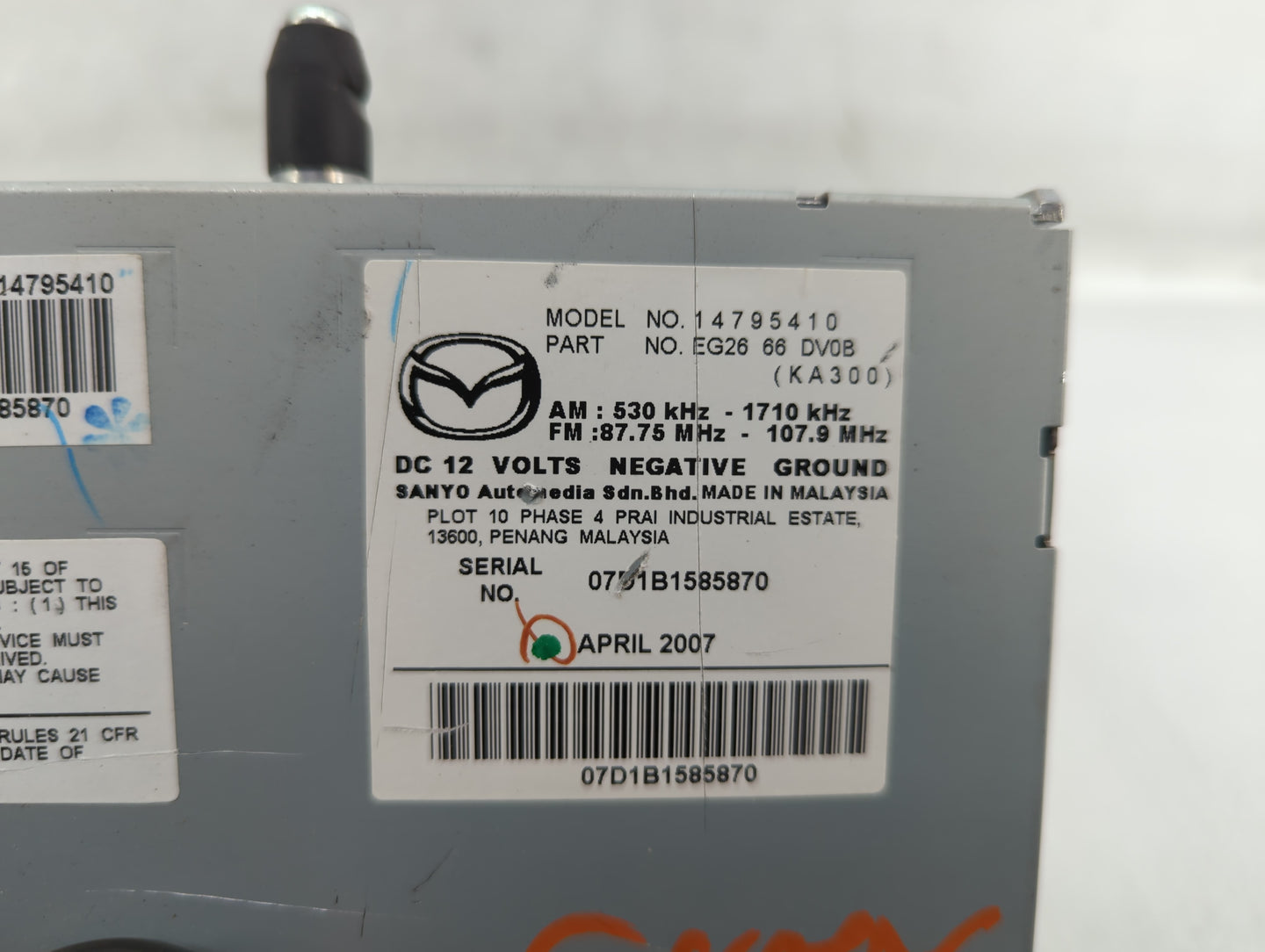 2008 Mazda Cx-7 Radio AM FM Cd Player Receiver Replacement P/N:EG26 66 DV0B Fits OEM Used Auto Parts - Oemusedautoparts1.com