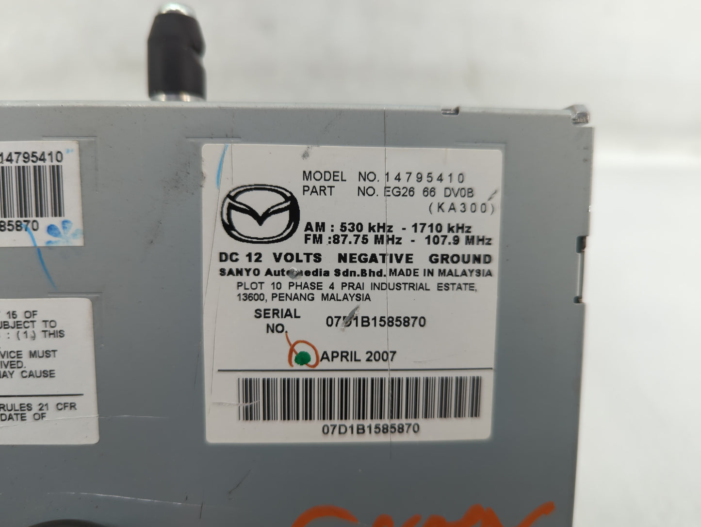 2008 Mazda Cx-7 Radio AM FM Cd Player Receiver Replacement P/N:EG26 66 DV0B Fits OEM Used Auto Parts - Oemusedautoparts1.com