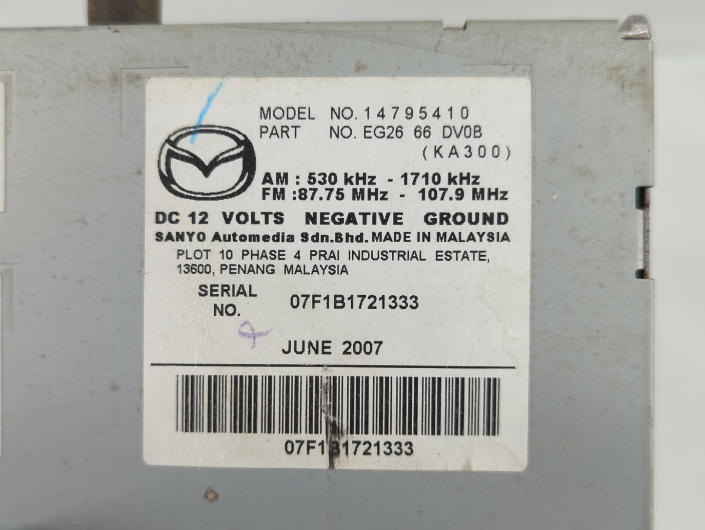 2007-2008 Mazda Cx-7 Radio AM FM Cd Player Receiver Replacement P/N:EG26 66 DV0B 14795496, EG23 66 AR0A Fits Fits 2007 2008 