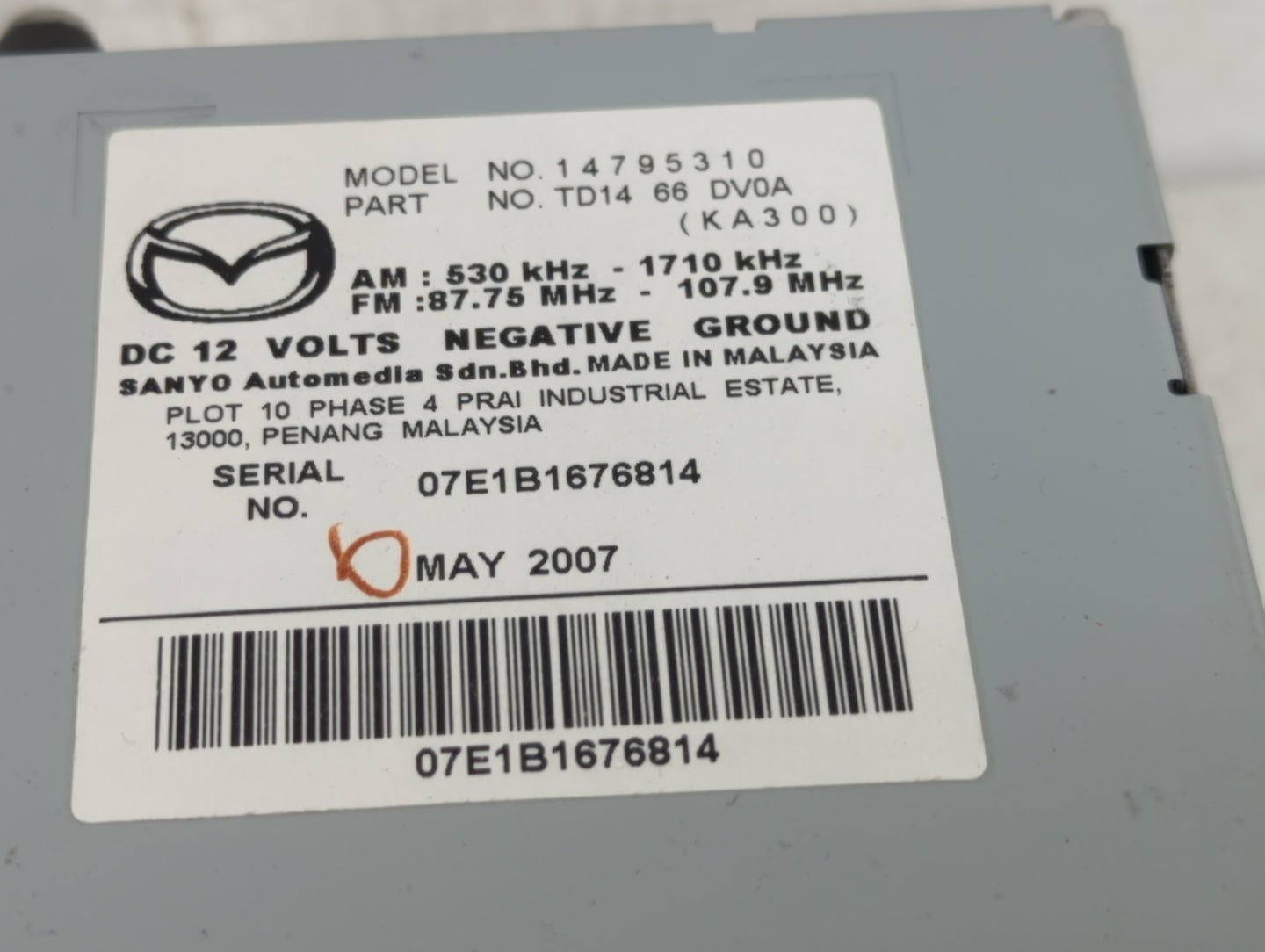 2007-2008 Mazda Cx-9 Radio AM FM Cd Player Receiver Replacement P/N:TD14 66 DV0A Fits Fits 2007 2008 OEM Used Auto Parts - O