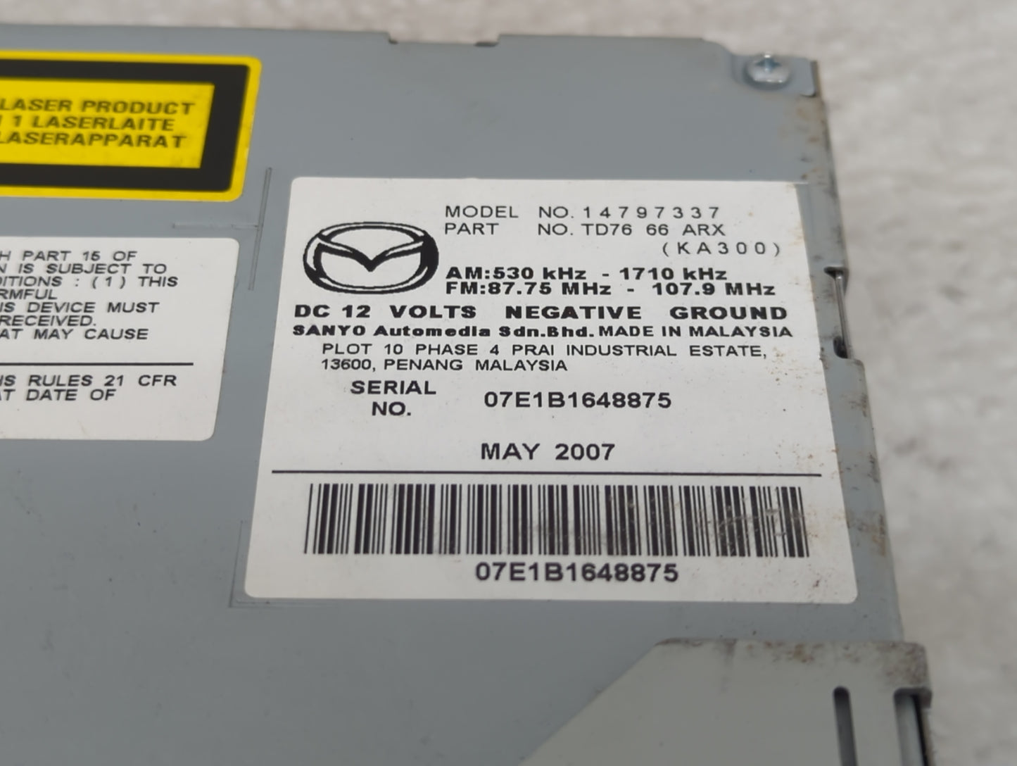 2008 Mazda Cx-9 Radio AM FM Cd Player Receiver Replacement P/N:TD76 66 ARX Fits OEM Used Auto Parts - Oemusedautoparts1.com