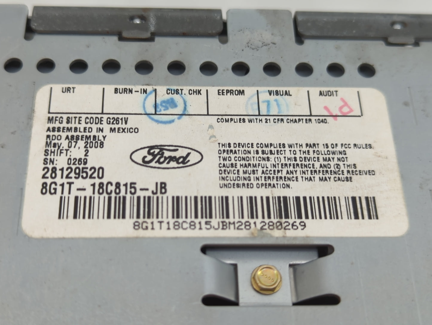 2008-2009 Mercury Sable Radio AM FM Cd Player Receiver Replacement P/N:8G1T-18C815-JB Fits Fits 2008 2009 OEM Used Auto Part