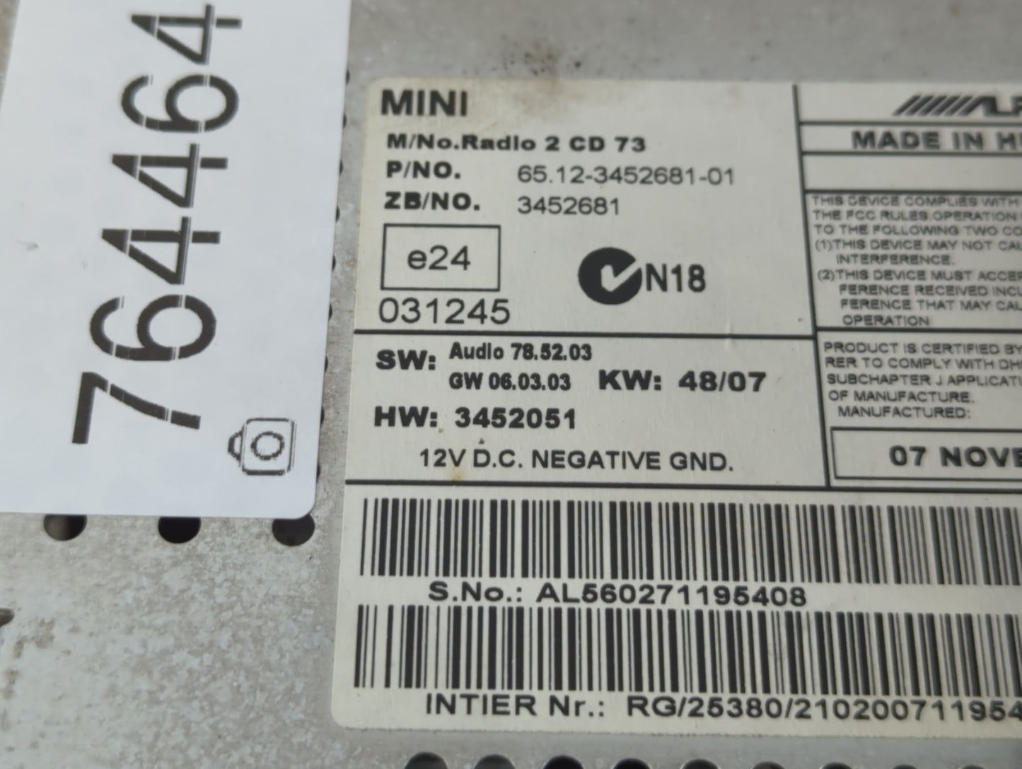 2008-2014 Mini Cooper Am Fm Cd Player Radio Receiver - Oemusedautoparts1.com