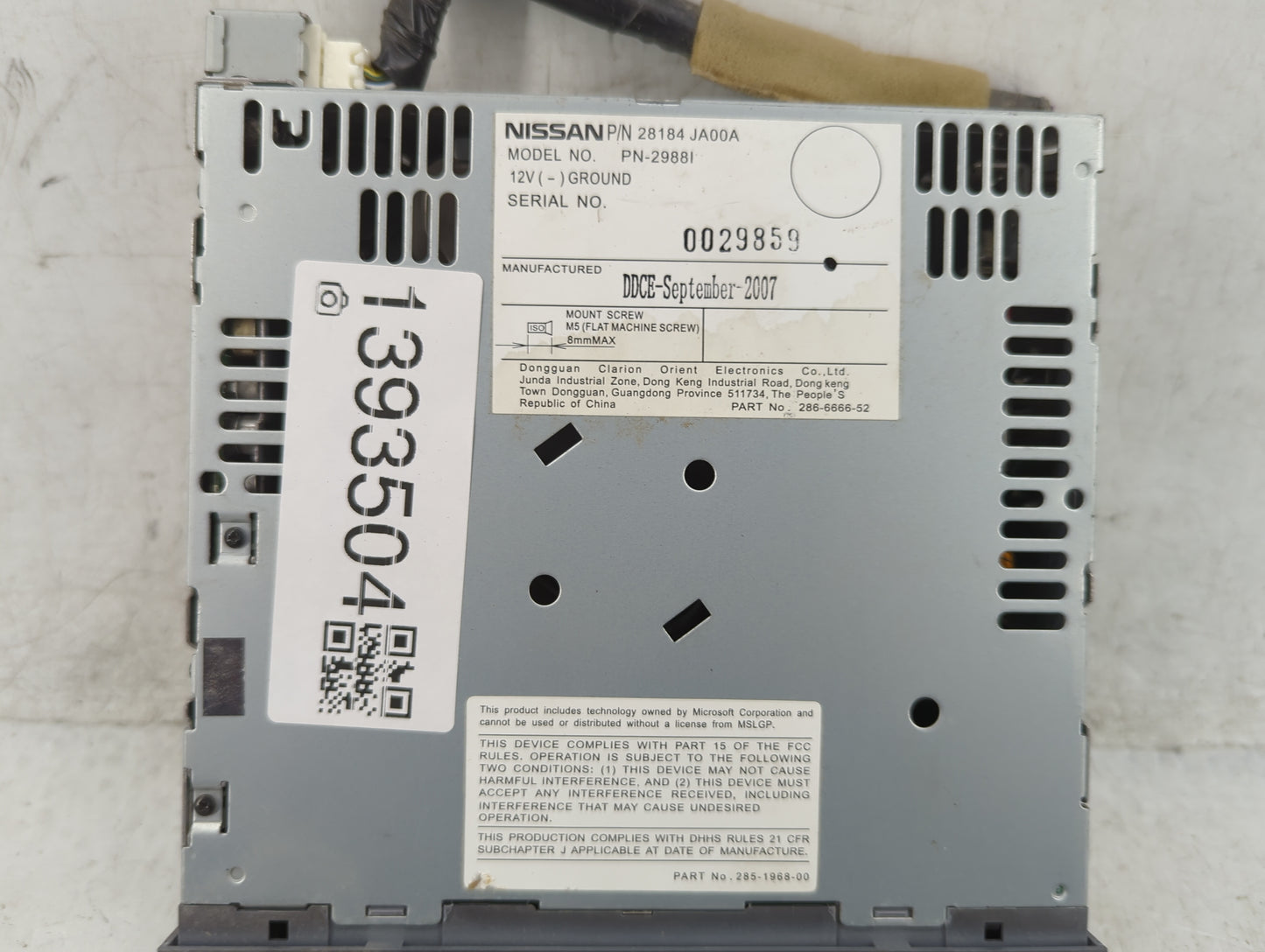 2007-2009 Nissan Altima Radio AM FM Cd Player Receiver Replacement P/N:28184 JA00A Fits Fits 2007 2008 2009 OEM Used Auto Pa