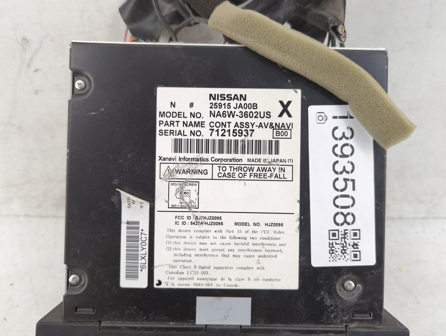 2008-2009 Nissan Altima Radio AM FM Cd Player Receiver Replacement P/N:25915 JA00B Fits Fits 2008 2009 OEM Used Auto Parts -