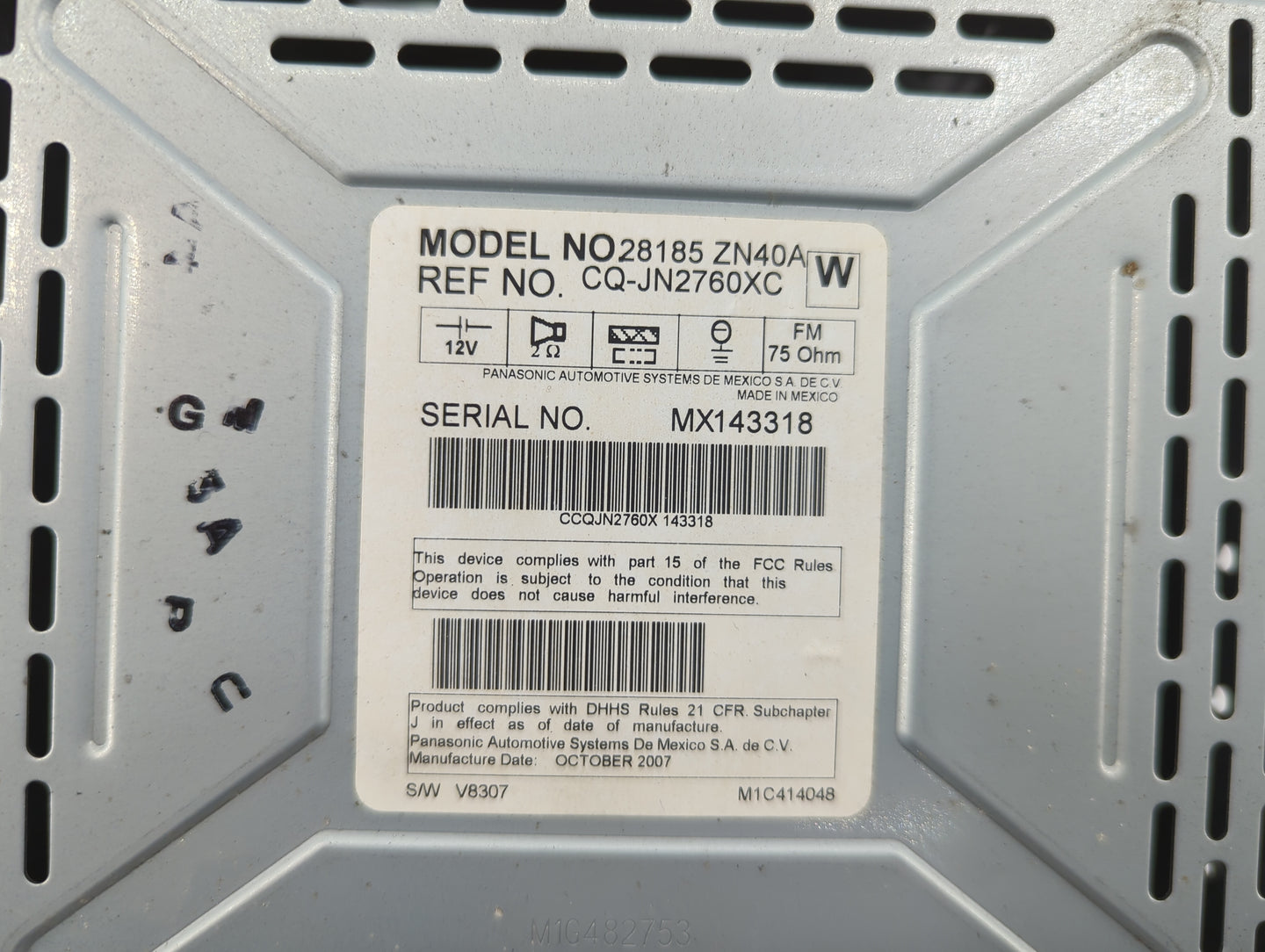 2007-2009 Nissan Altima Radio AM FM Cd Player Receiver Replacement P/N:28185 ZN40A Fits Fits 2007 2008 2009 OEM Used Auto Pa
