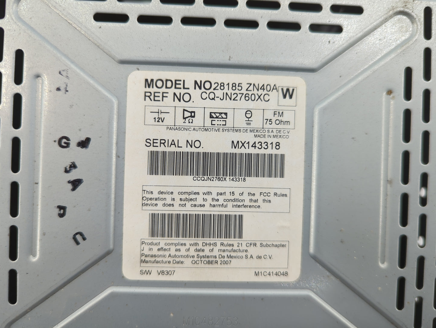 2007-2009 Nissan Altima Radio AM FM Cd Player Receiver Replacement P/N:28185 ZN40A Fits Fits 2007 2008 2009 OEM Used Auto Pa