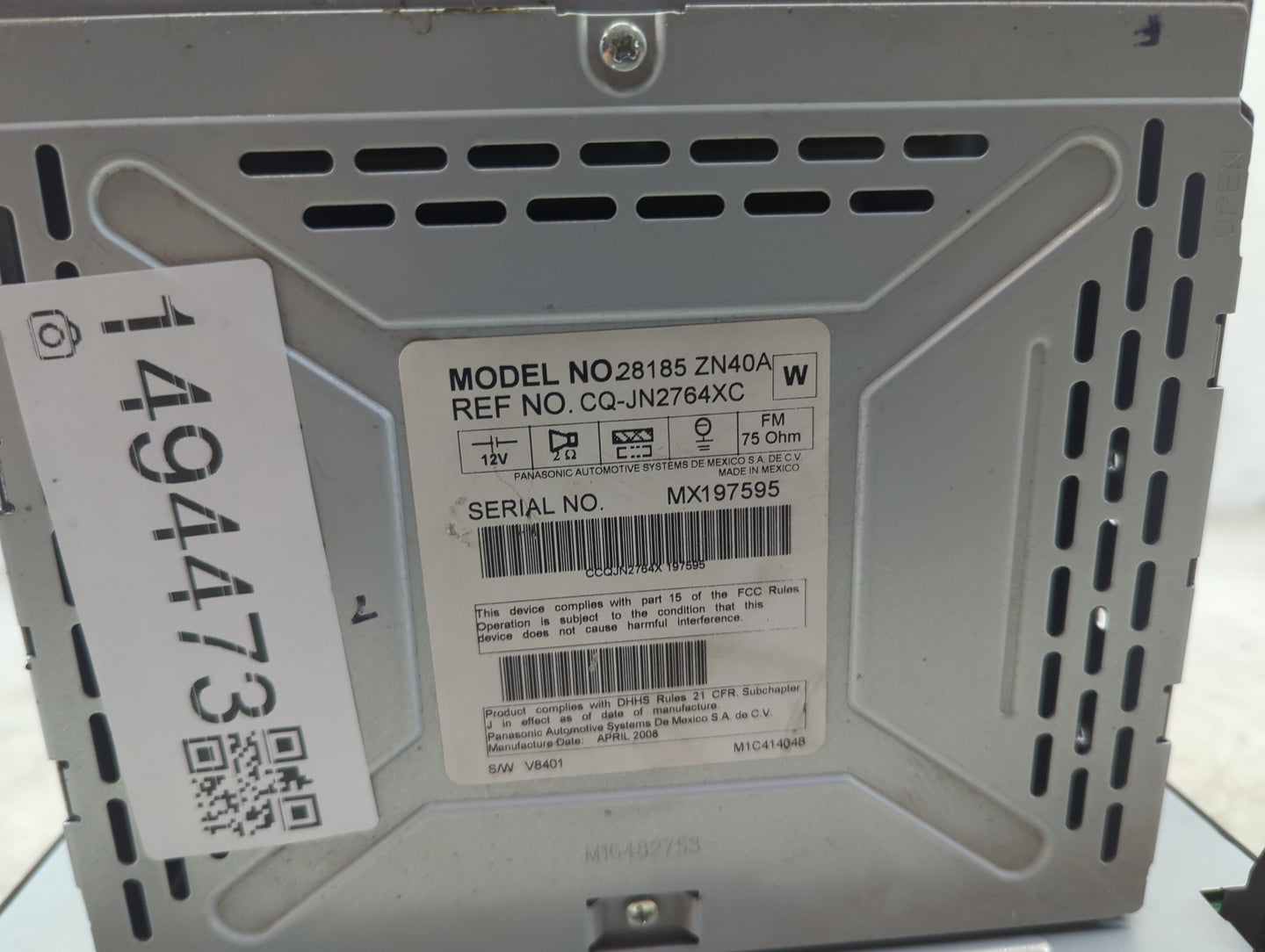 2007-2009 Nissan Altima Radio AM FM Cd Player Receiver Replacement P/N:28185 ZN40A CQ-JN2764XC Fits Fits 2007 2008 2009 OEM 
