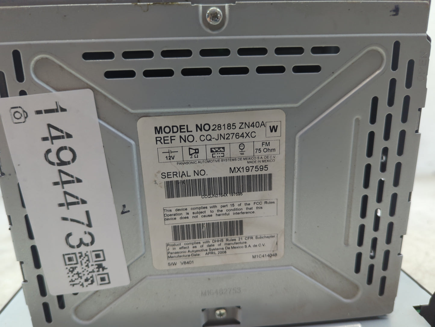 2007-2009 Nissan Altima Radio AM FM Cd Player Receiver Replacement P/N:28185 ZN40A CQ-JN2764XC Fits Fits 2007 2008 2009 OEM 