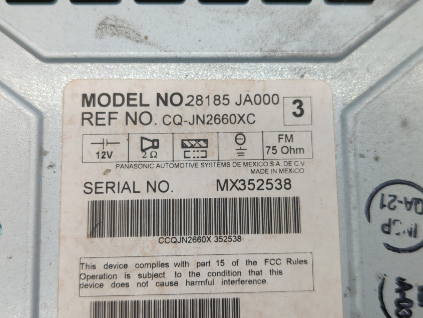 2007-2009 Nissan Altima Radio AM FM Cd Player Receiver Replacement P/N:28185 ZN40A 28185-JA000 Fits Fits 2007 2008 2009 OEM 