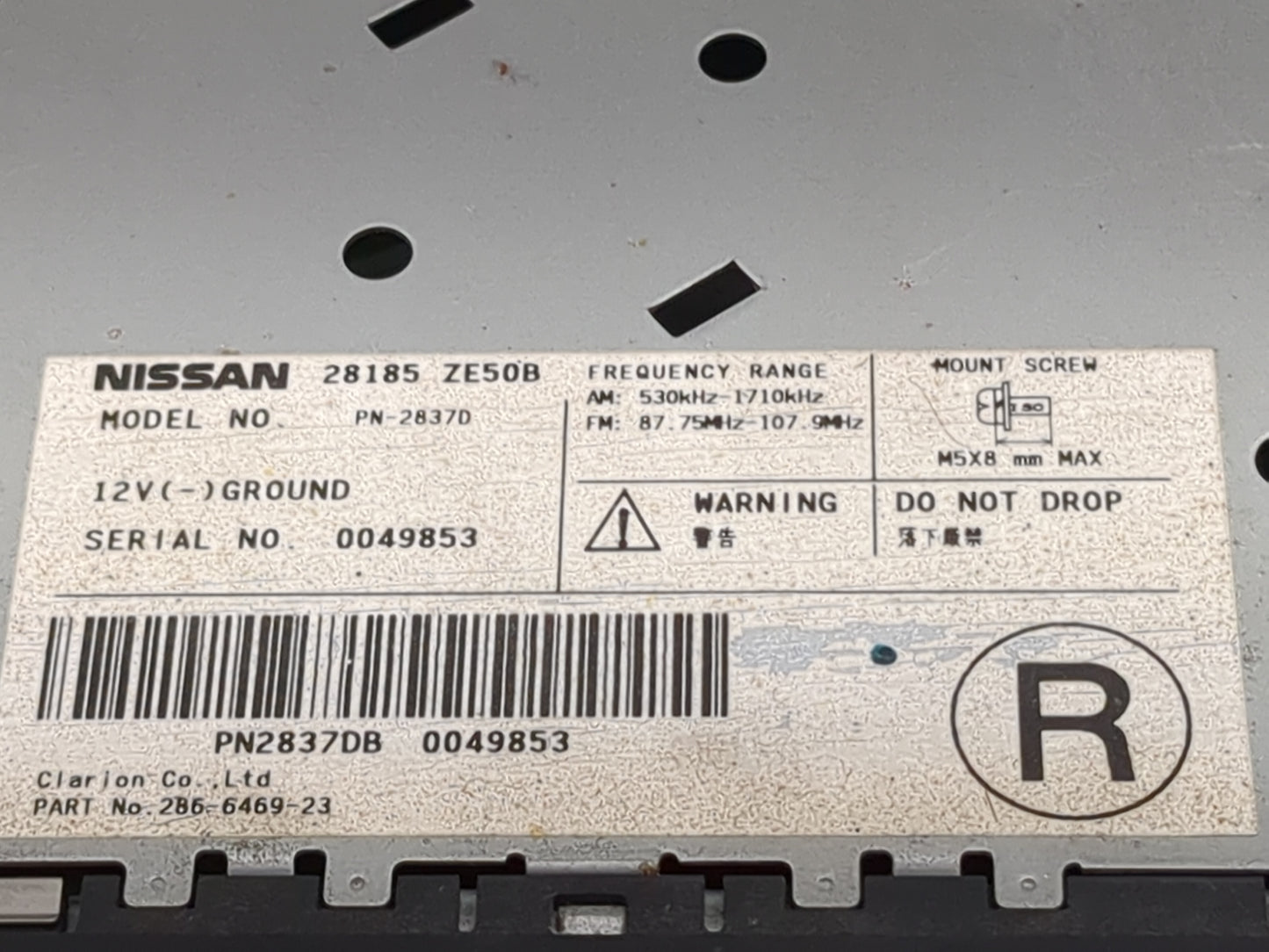 2008 Nissan Maxima Radio AM FM Cd Player Receiver Replacement P/N:28185 ZE50B PN-2837D, PN2837DB, 2B6-6469-23 Fits OEM Used 