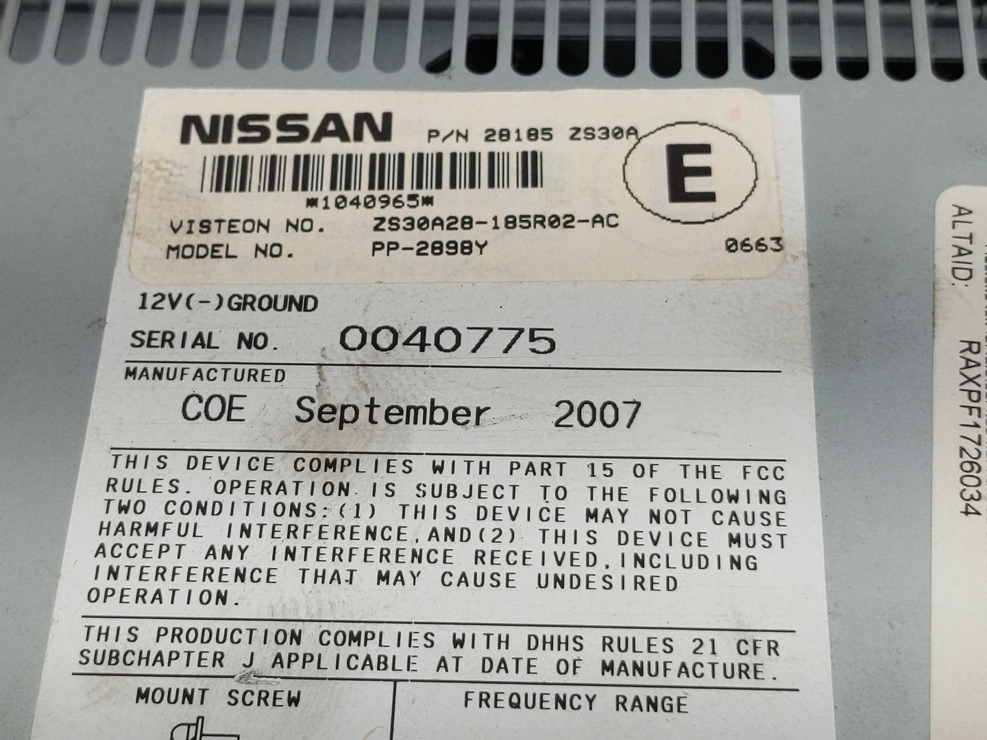 2008-2012 Nissan Pathfinder Radio AM FM Cd Player Receiver Replacement P/N:28185-ZS30A Fits Fits 2008 2009 2010 2011 2012 OE