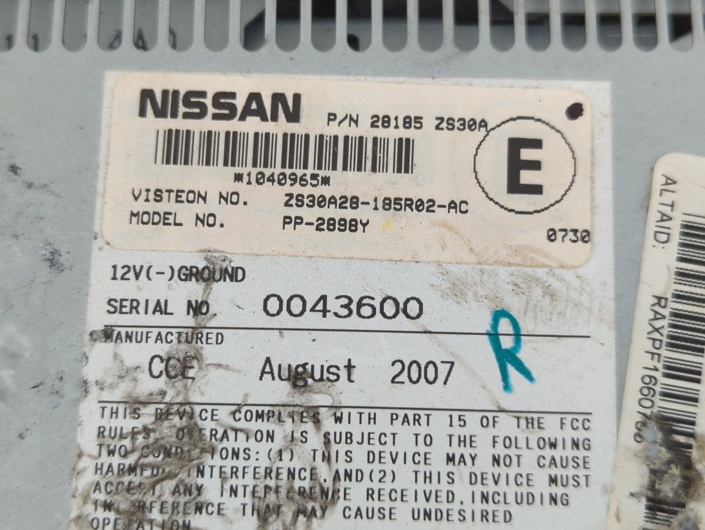 2006-2012 Nissan Pathfinder Radio AM FM Cd Player Receiver Replacement P/N:28185 ZS30A Fits OEM Used Auto Parts - Oemusedaut