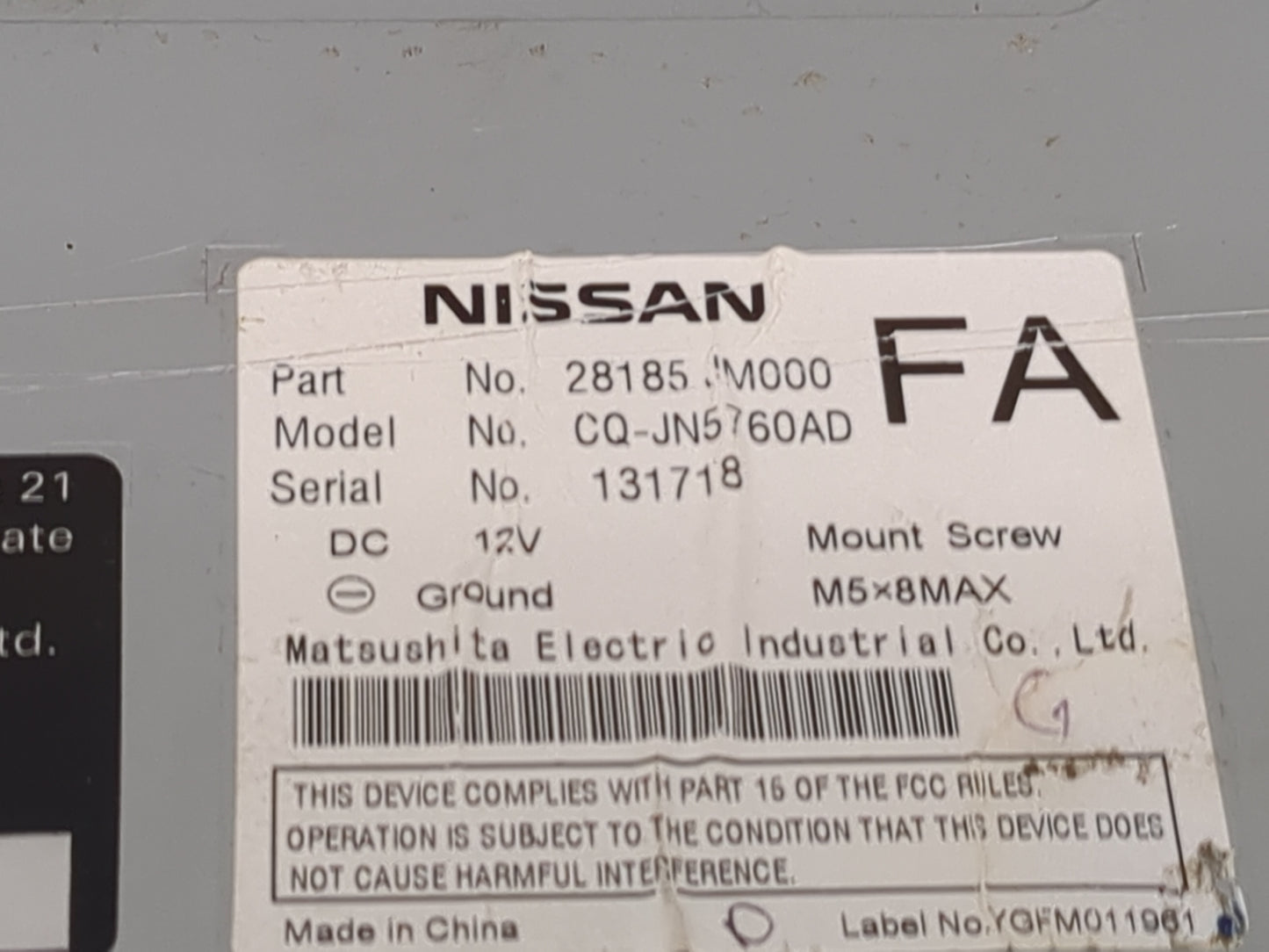 2008 Nissan Rogue Radio AM FM Cd Player Receiver Replacement P/N:28185JM000 CQ-JN5760AD Fits OEM Used Auto Parts - Oemusedau