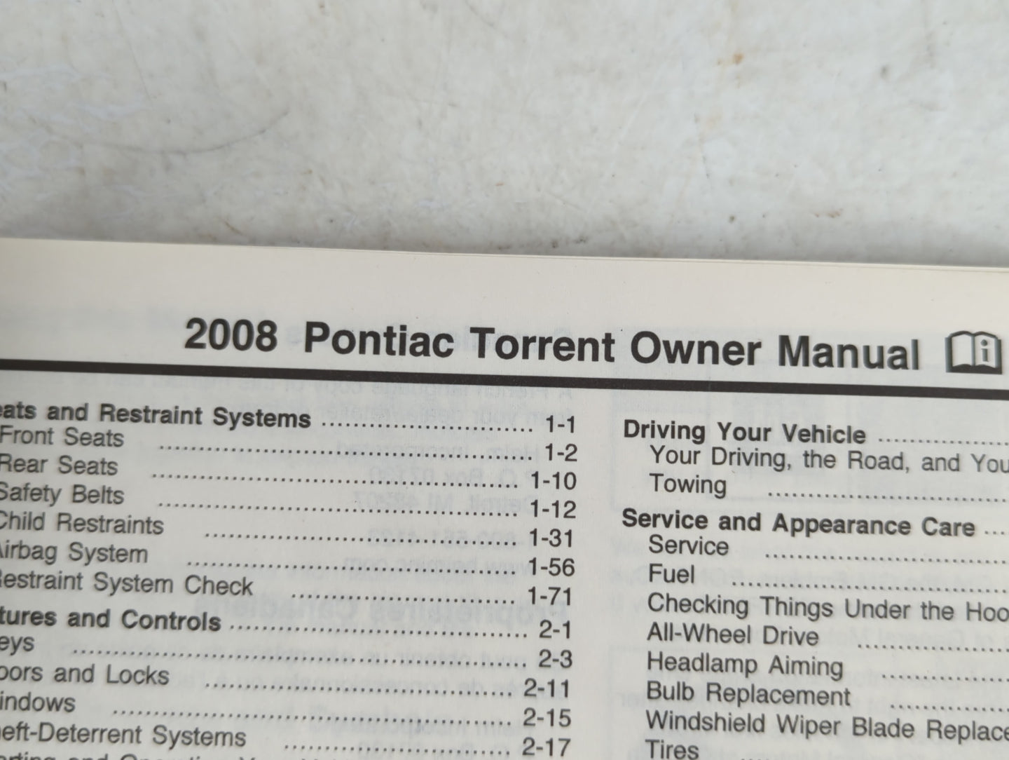 2008 Pontiac Torrent Owners Manual Book Guide P/N:15860880 OEM Used Auto Parts - Oemusedautoparts1.com