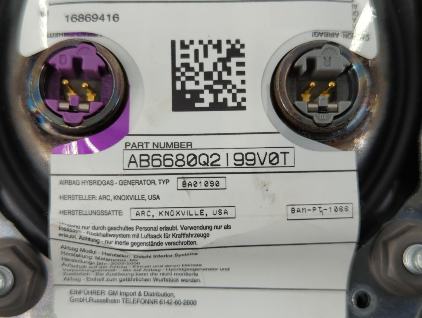 2007-2009 Saturn Aura Air Bag Driver Left Steering Wheel Mounted P/N:AB6680Q2I99V0T 16869416 Fits Fits 2007 2008 2009 OEM Us