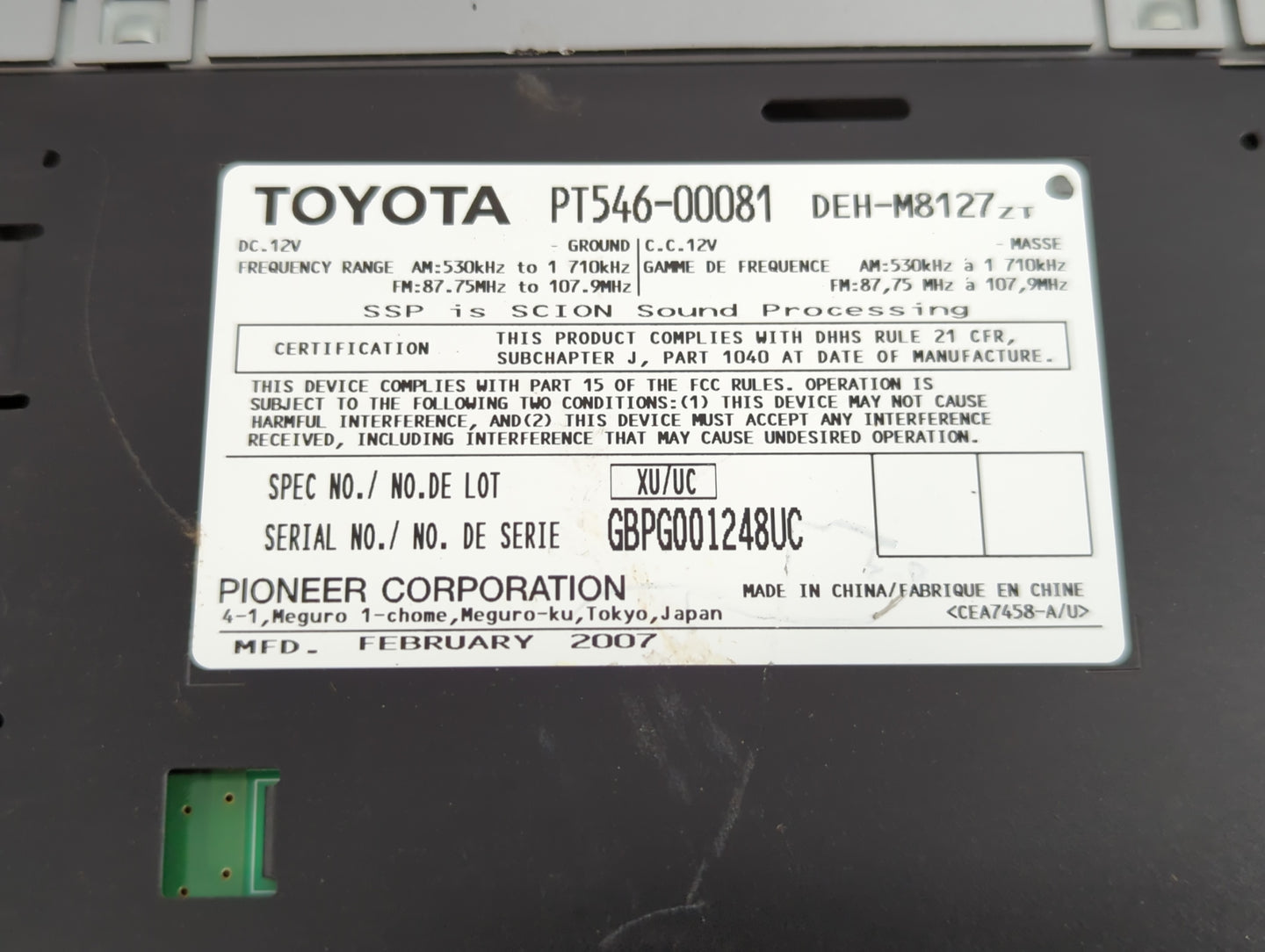 2008-2010 Scion Tc Radio AM FM Cd Player Receiver Replacement P/N:PT546-00081 Fits Fits 2008 2009 2010 2011 2012 2013 2014 O