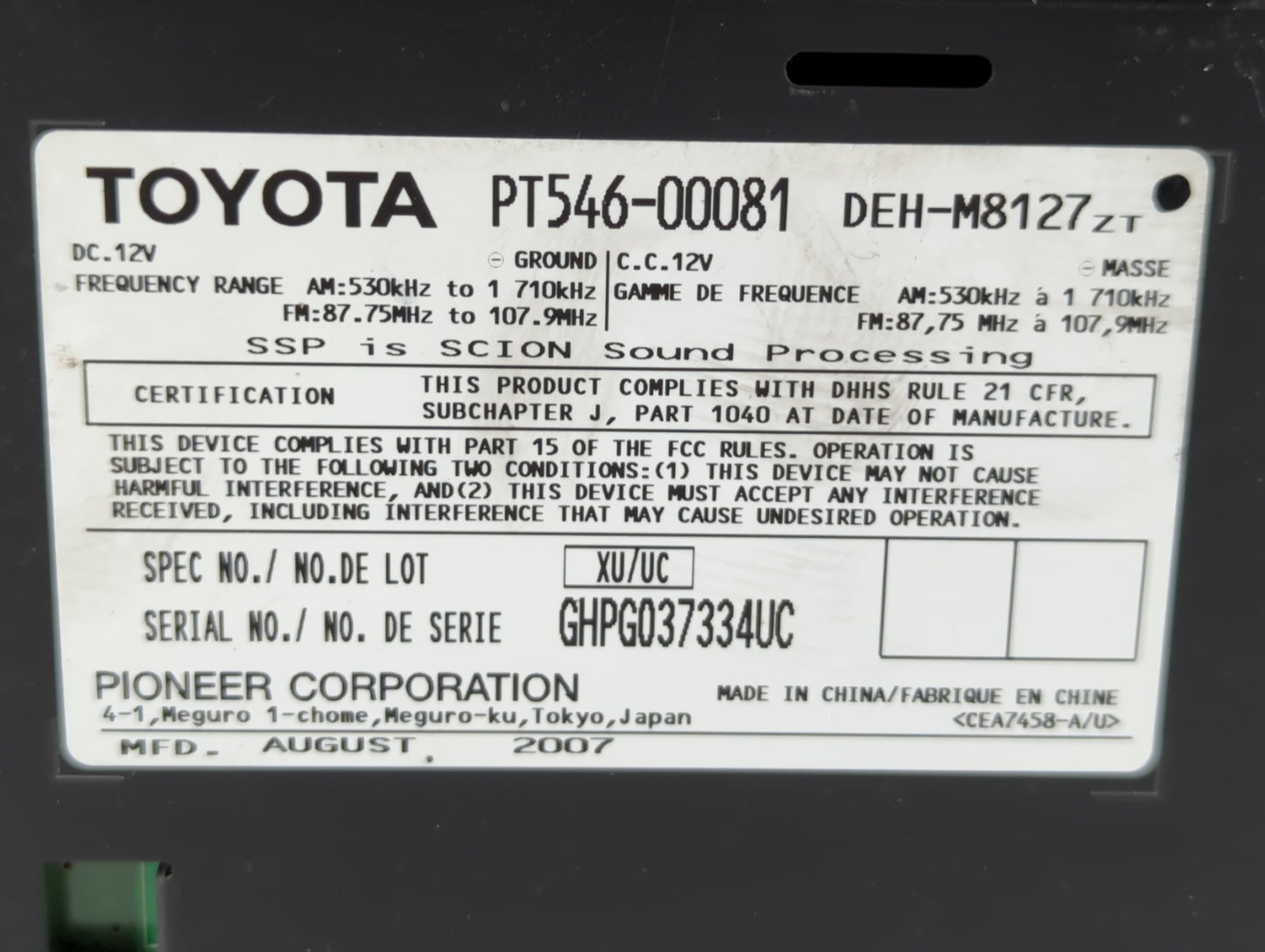 2008-2014 Scion Xb Radio AM FM Cd Player Receiver Replacement P/N:PT546-00081 Fits OEM Used Auto Parts - Oemusedautoparts1.c