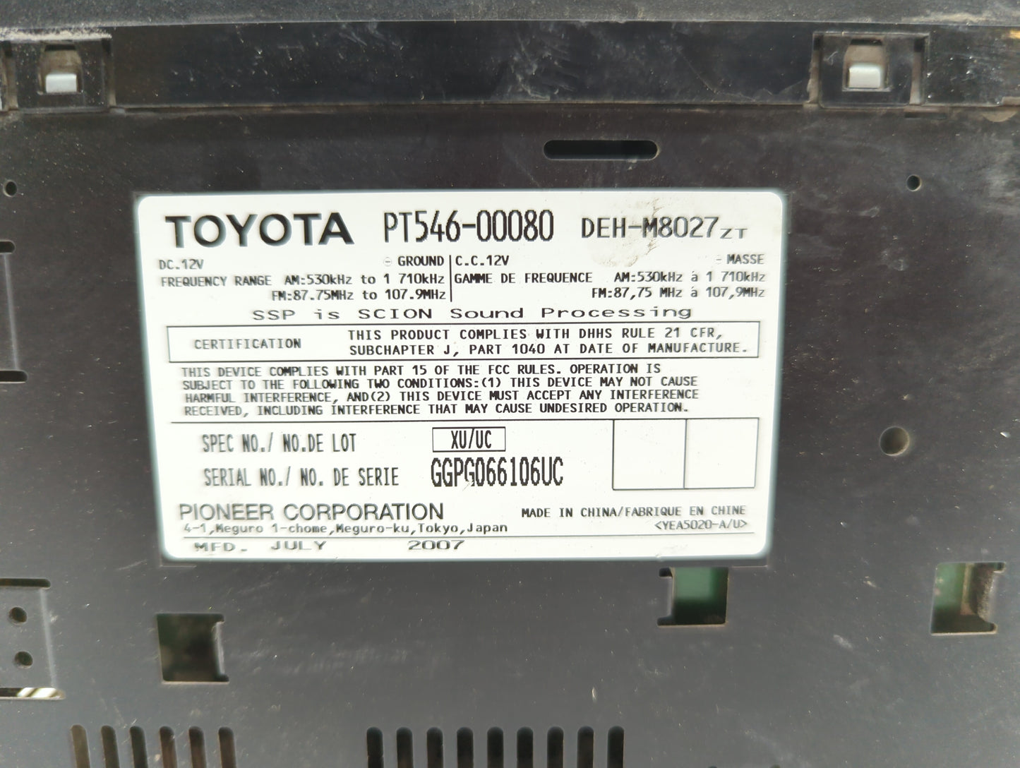 2008-2014 Scion Xd Radio AM FM Cd Player Receiver Replacement P/N:T1808 PT546-00080 Fits Fits 2008 2009 2010 2011 2012 2013 