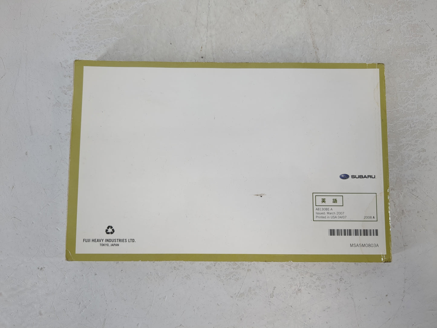 2008 Subaru Forester Owners Manual Book Guide P/N:MSA5M0803A OEM Used Auto Parts - Oemusedautoparts1.com