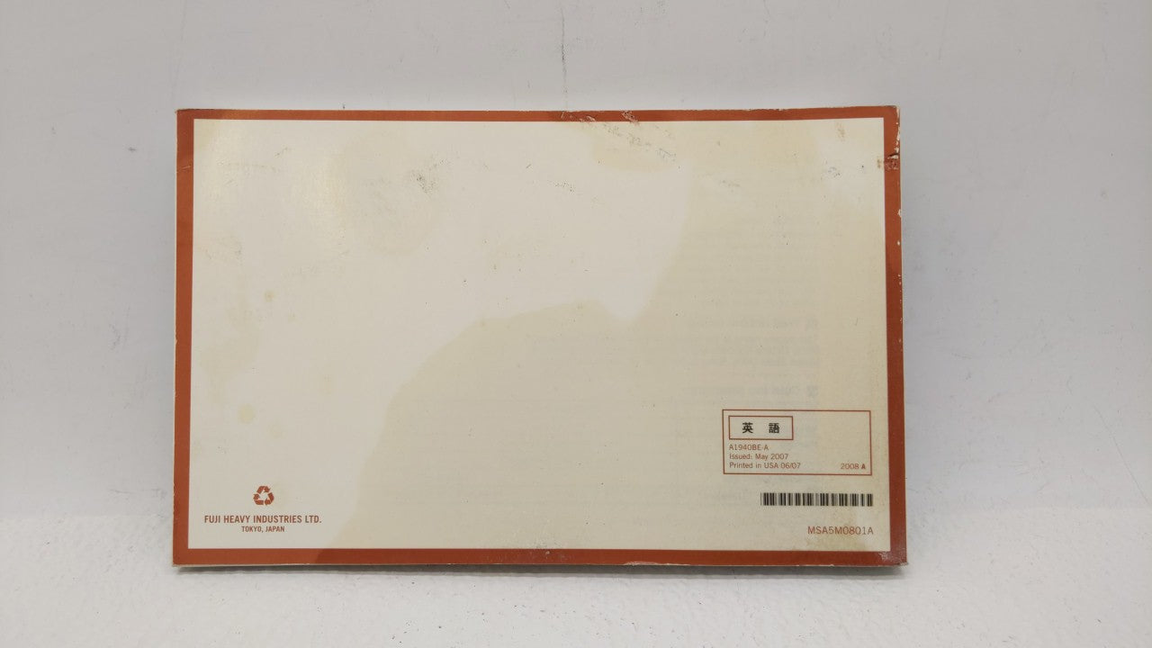 2008 Subaru Impreza Owners Manual Book Guide OEM Used Auto Parts - Oemusedautoparts1.com