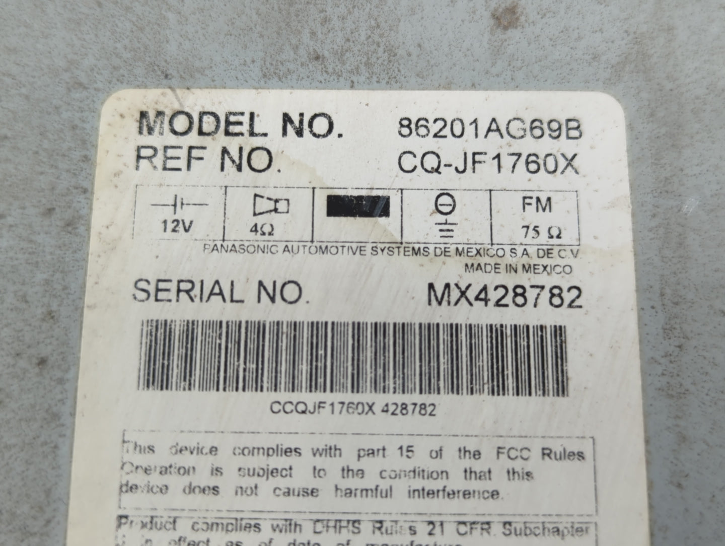 2007-2009 Subaru Legacy Radio AM FM Cd Player Receiver Replacement P/N:86201AG69B Fits Fits 2007 2008 2009 OEM Used Auto Par