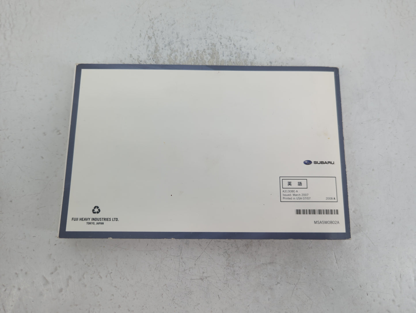 2008 Subaru Tribeca Owners Manual Book Guide P/N:A3130BE-A MSA5M0802A OEM Used Auto Parts - Oemusedautoparts1.com