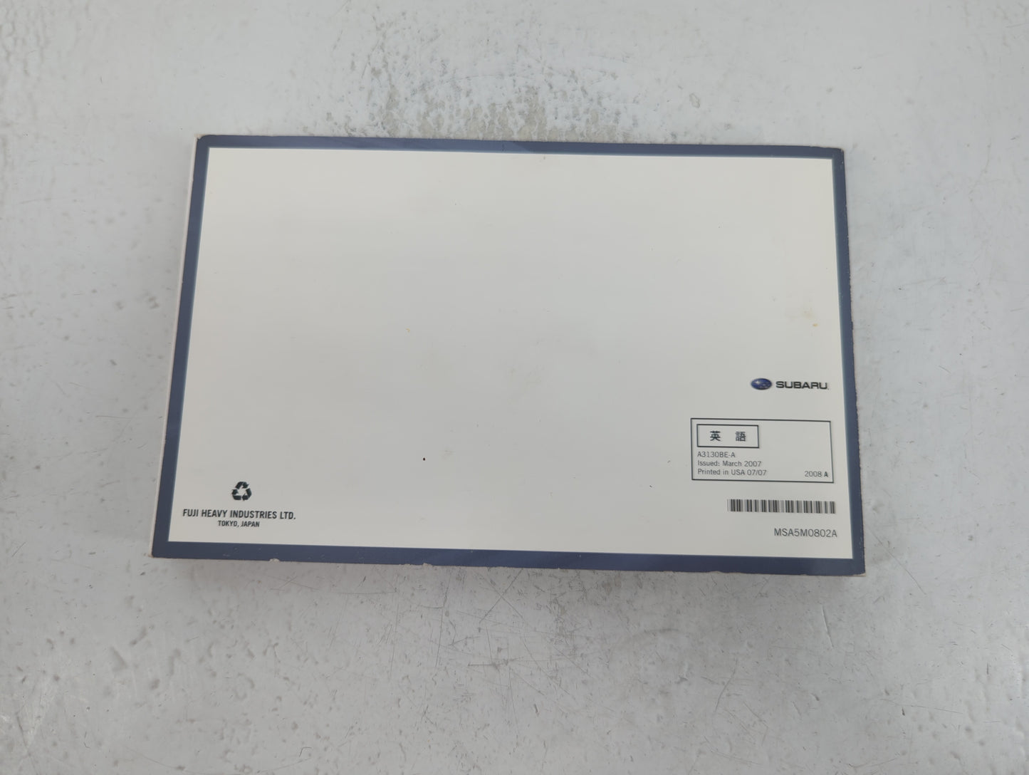 2008 Subaru Tribeca Owners Manual Book Guide P/N:A3130BE-A MSA5M0802A OEM Used Auto Parts - Oemusedautoparts1.com