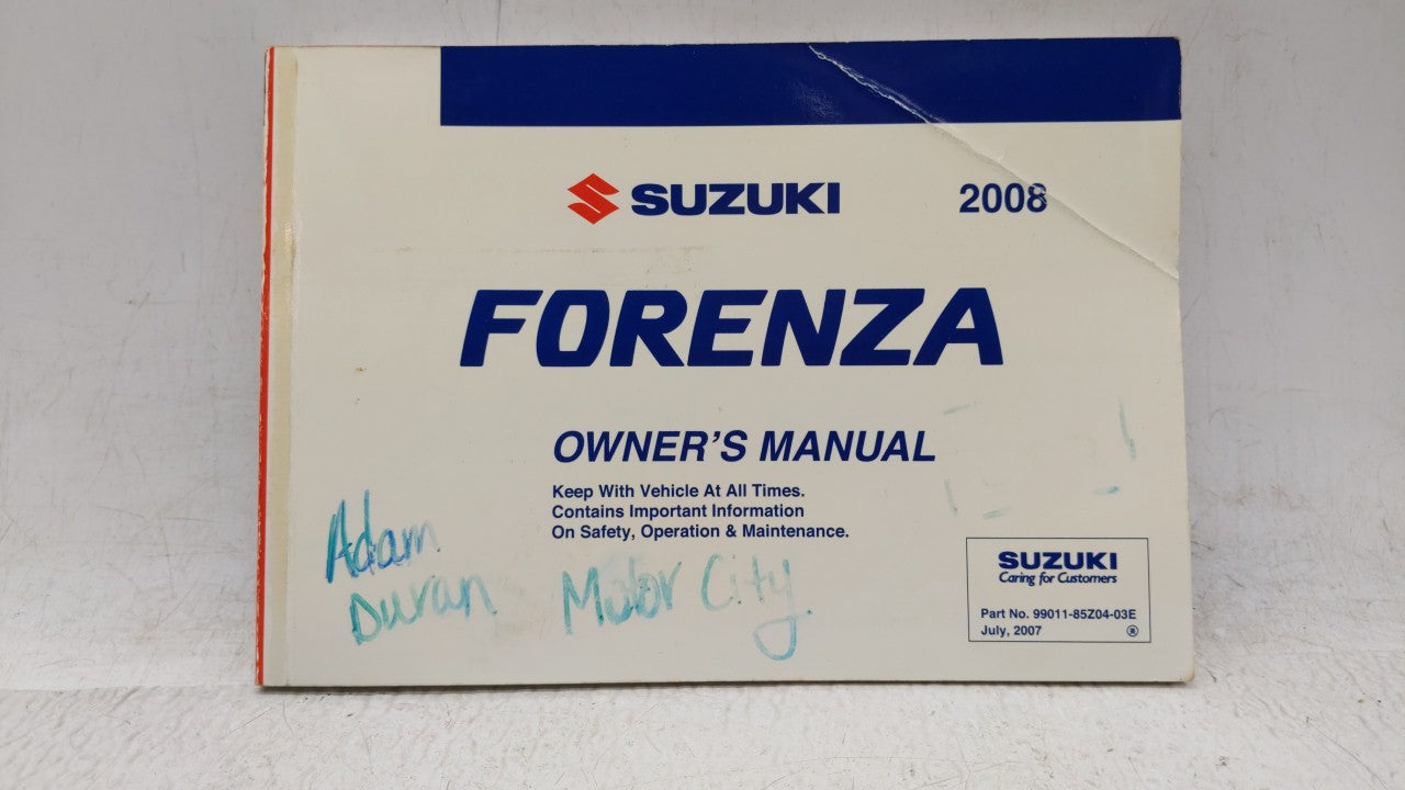 2008 Suzuki Forenza Owners Manual Book Guide OEM Used Auto Parts - Oemusedautoparts1.com