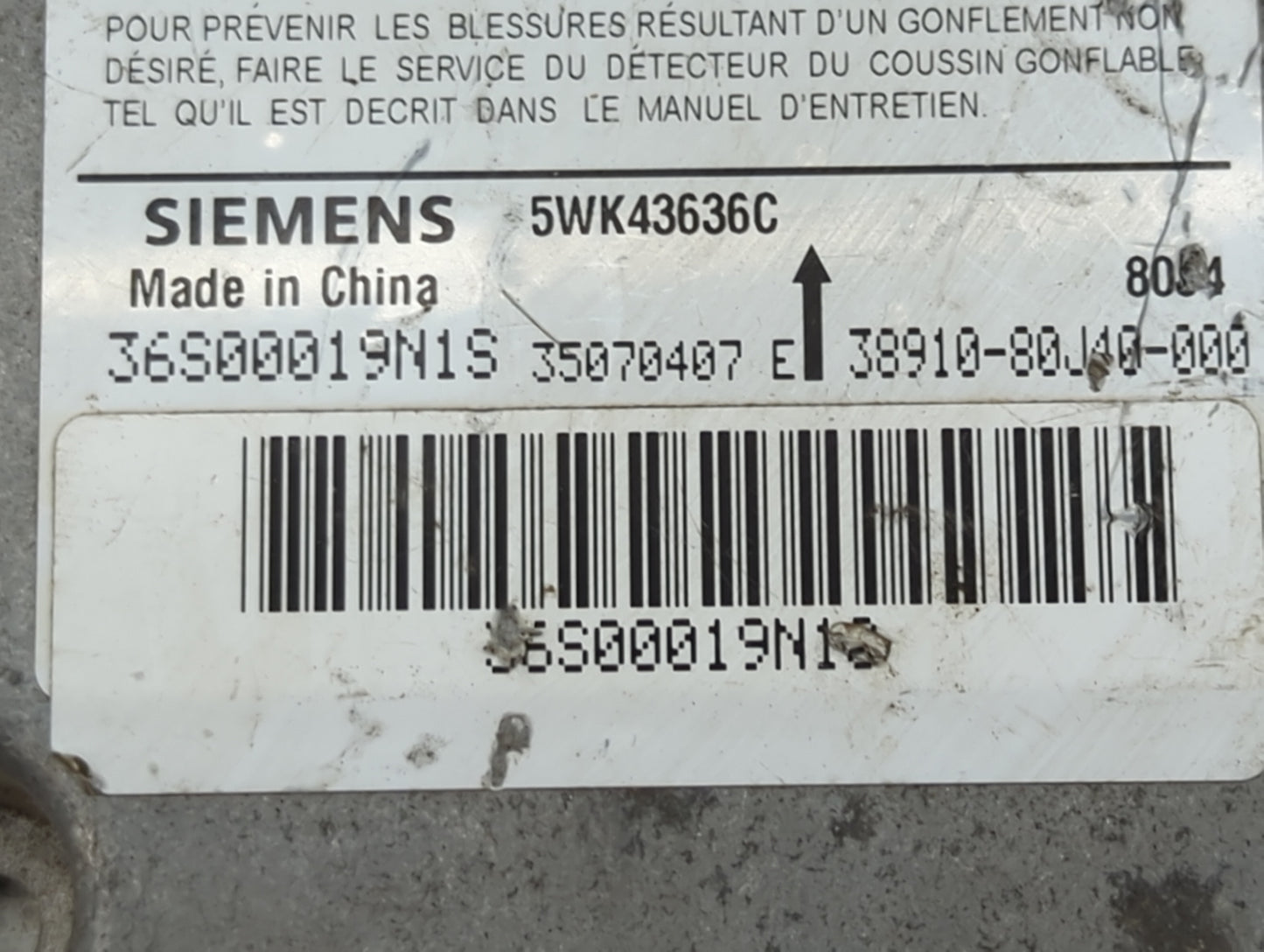 2008-2009 Suzuki Sx4 Safety Restraint Srs Airbag Control Module - Oemusedautoparts1.com