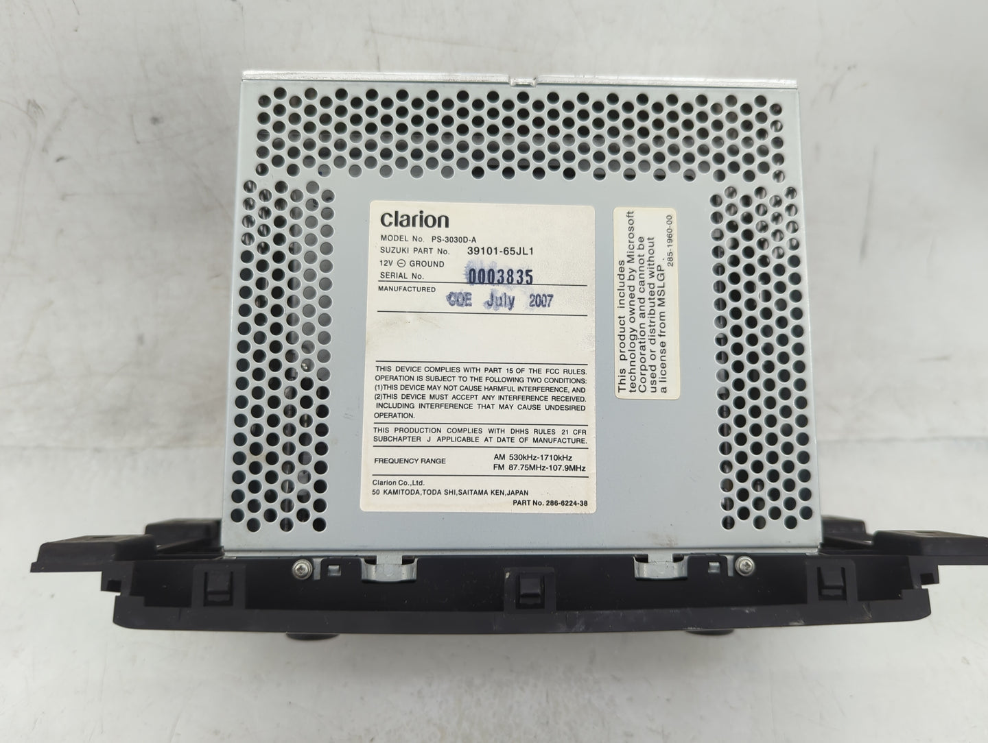 2008 Suzuki Vitara Radio AM FM Cd Player Receiver Replacement P/N:39101-65JL1 Fits Fits 2006 2007 OEM Used Auto Parts - Oemu