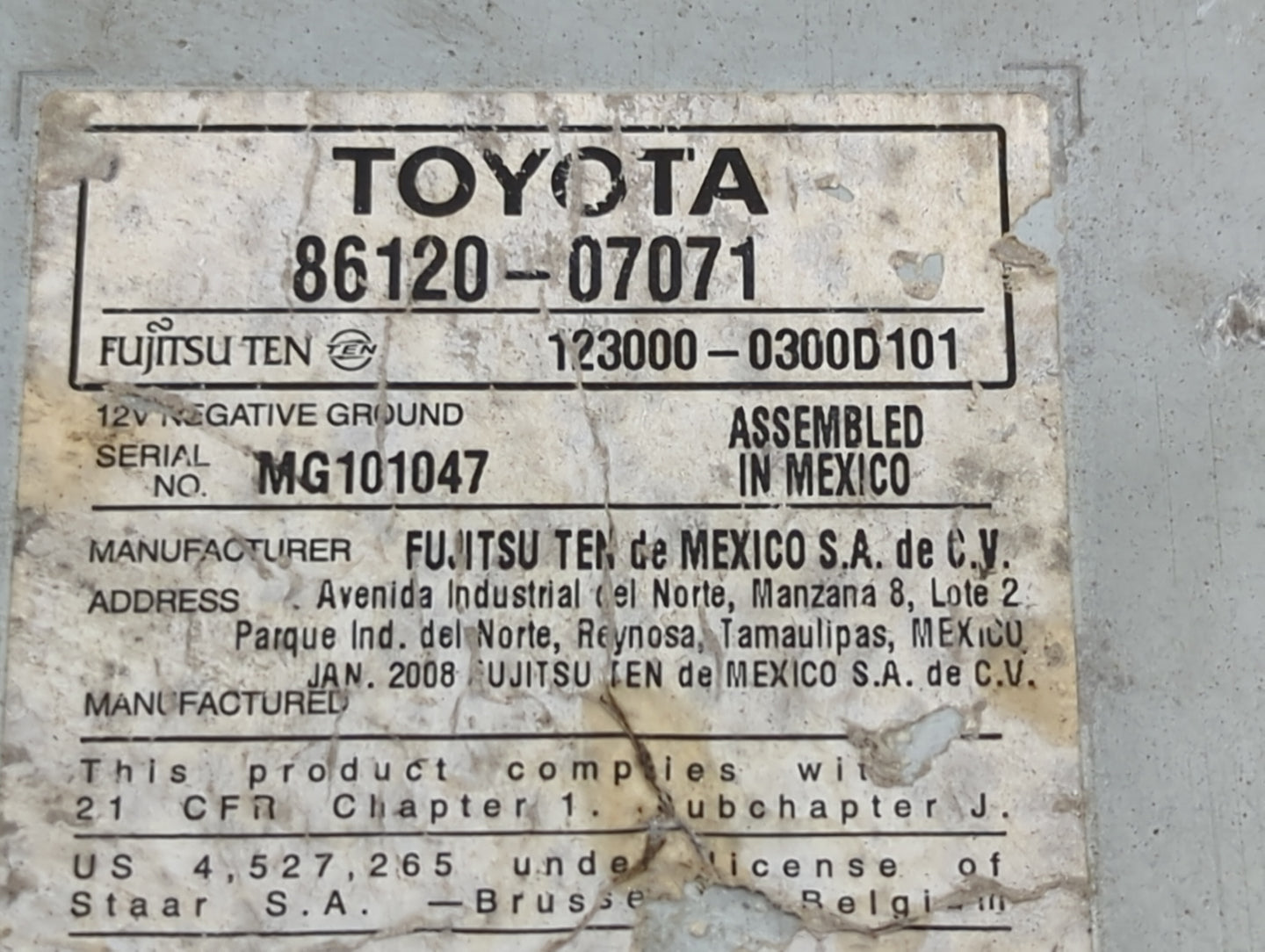 2008-2010 Toyota Avalon Radio AM FM Cd Player Receiver Replacement P/N:86120-07071 123000-0300D101 Fits Fits 2008 2009 2010 