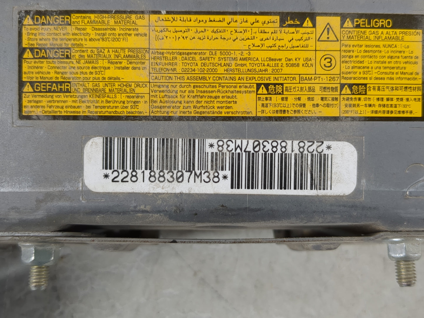 2007-2011 Toyota Camry Air Bag Passenger Seat Right OEM P/N:228188307M38 Fits Fits 2007 2008 2009 2010 2011 OEM Used Auto Pa