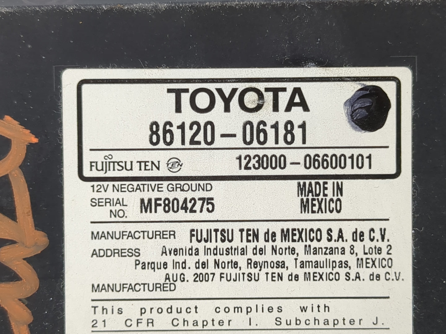 2007-2009 Toyota Camry Radio AM FM Cd Player Receiver Replacement P/N:86120-06181 Fits Fits 2007 2008 2009 OEM Used Auto Par