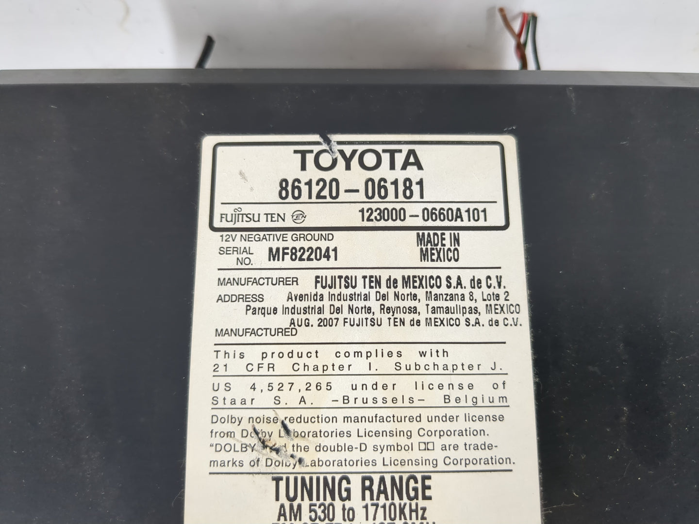 2007-2009 Toyota Camry Radio AM FM Cd Player Receiver Replacement P/N:86120-06181 Fits Fits 2007 2008 2009 OEM Used Auto Par