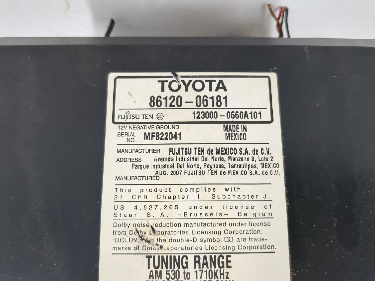2007-2009 Toyota Camry Radio AM FM Cd Player Receiver Replacement P/N:86120-06181 Fits Fits 2007 2008 2009 OEM Used Auto Par