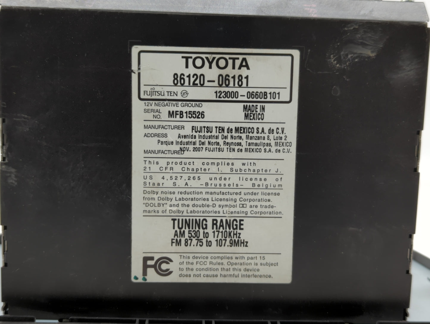 2007-2009 Toyota Camry Radio AM FM Cd Player Receiver Replacement P/N:86120-06182 86120-33890 Fits Fits 2007 2008 2009 OEM U