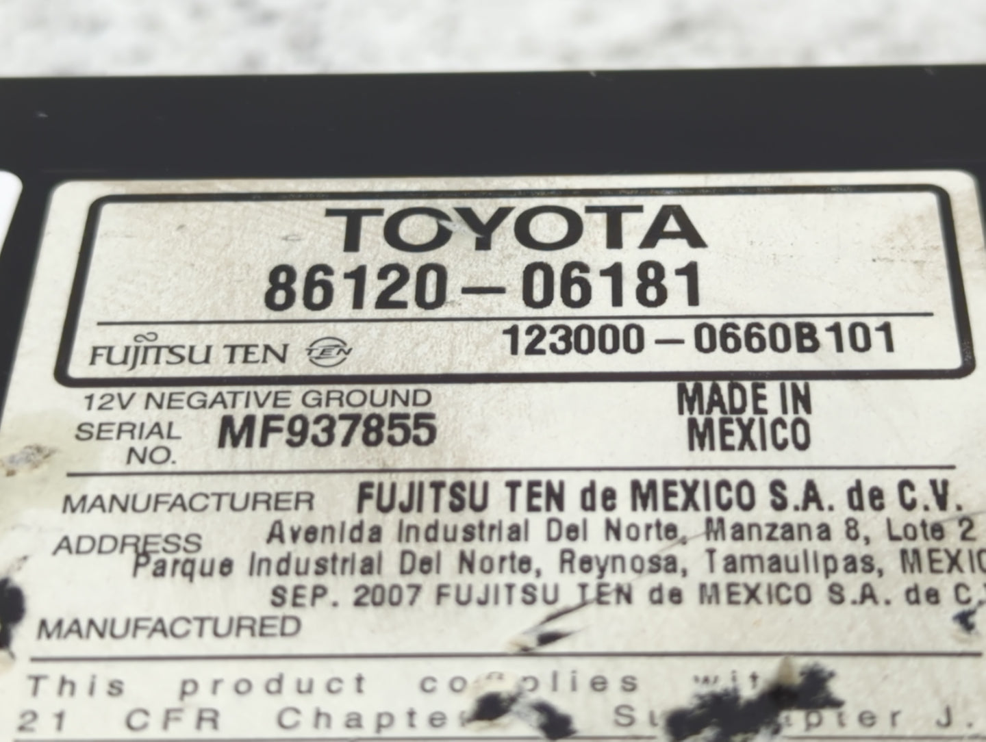 2007-2009 Toyota Camry Radio AM FM Cd Player Receiver Replacement P/N:86120-06181 Fits Fits 2007 2008 2009 OEM Used Auto Par