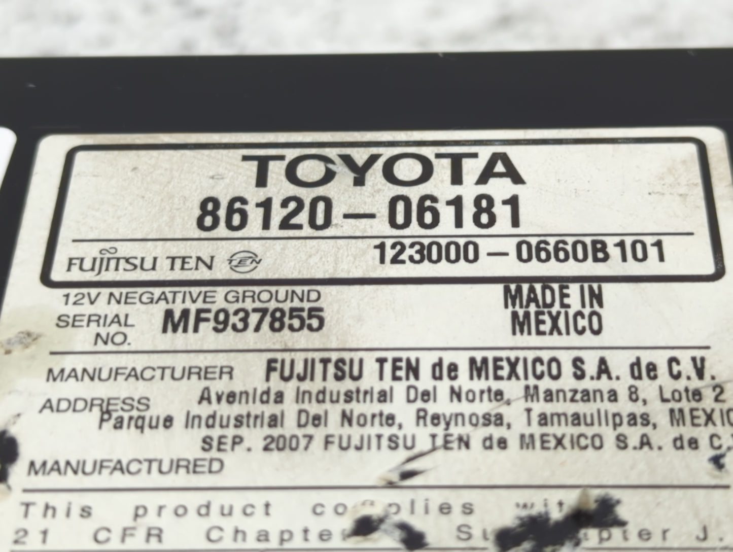 2007-2009 Toyota Camry Radio AM FM Cd Player Receiver Replacement P/N:86120-06181 Fits Fits 2007 2008 2009 OEM Used Auto Par