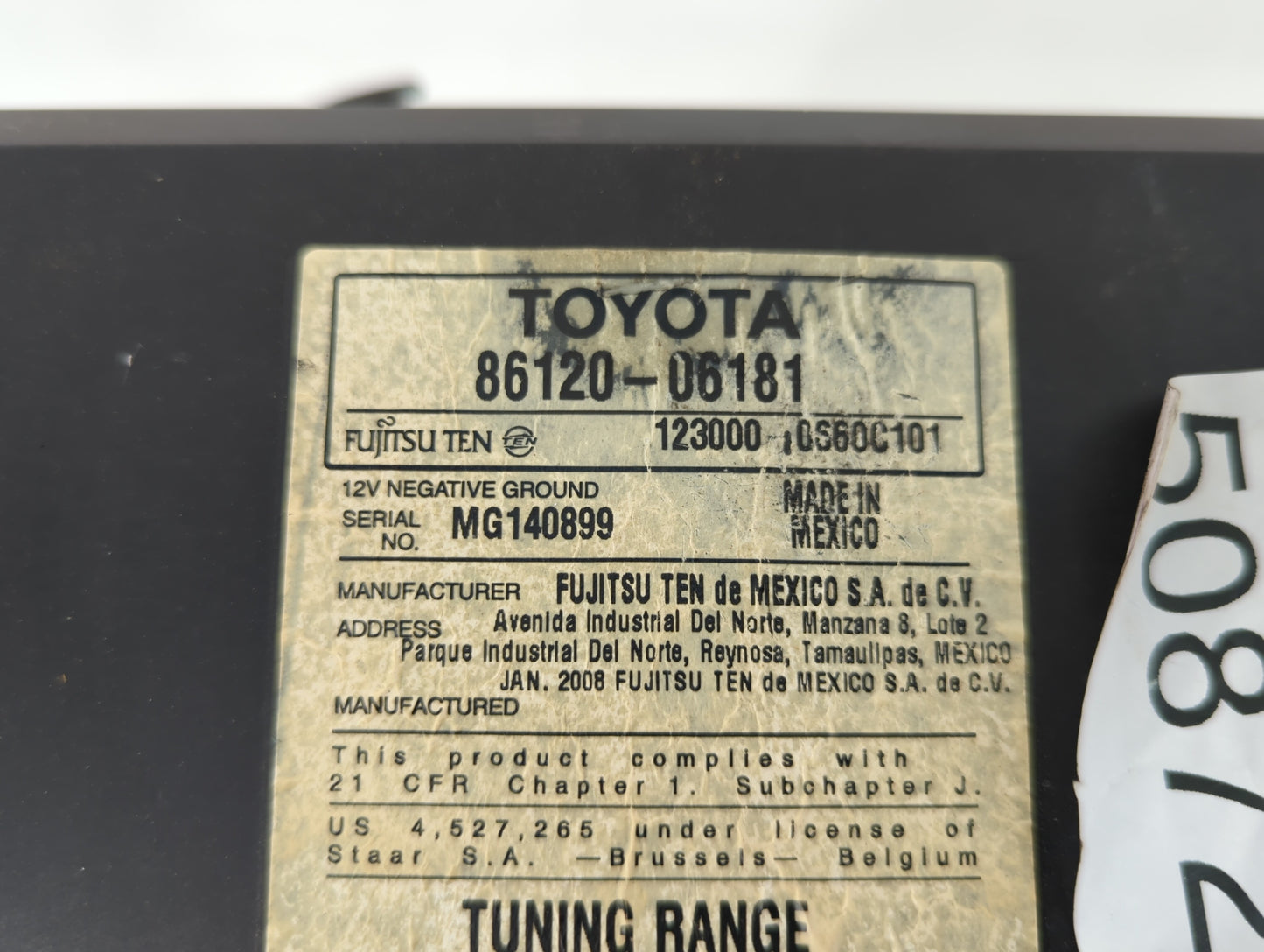 2007-2009 Toyota Camry Radio AM FM Cd Player Receiver Replacement P/N:86120-06181 86120-06182 Fits Fits 2007 2008 2009 OEM U