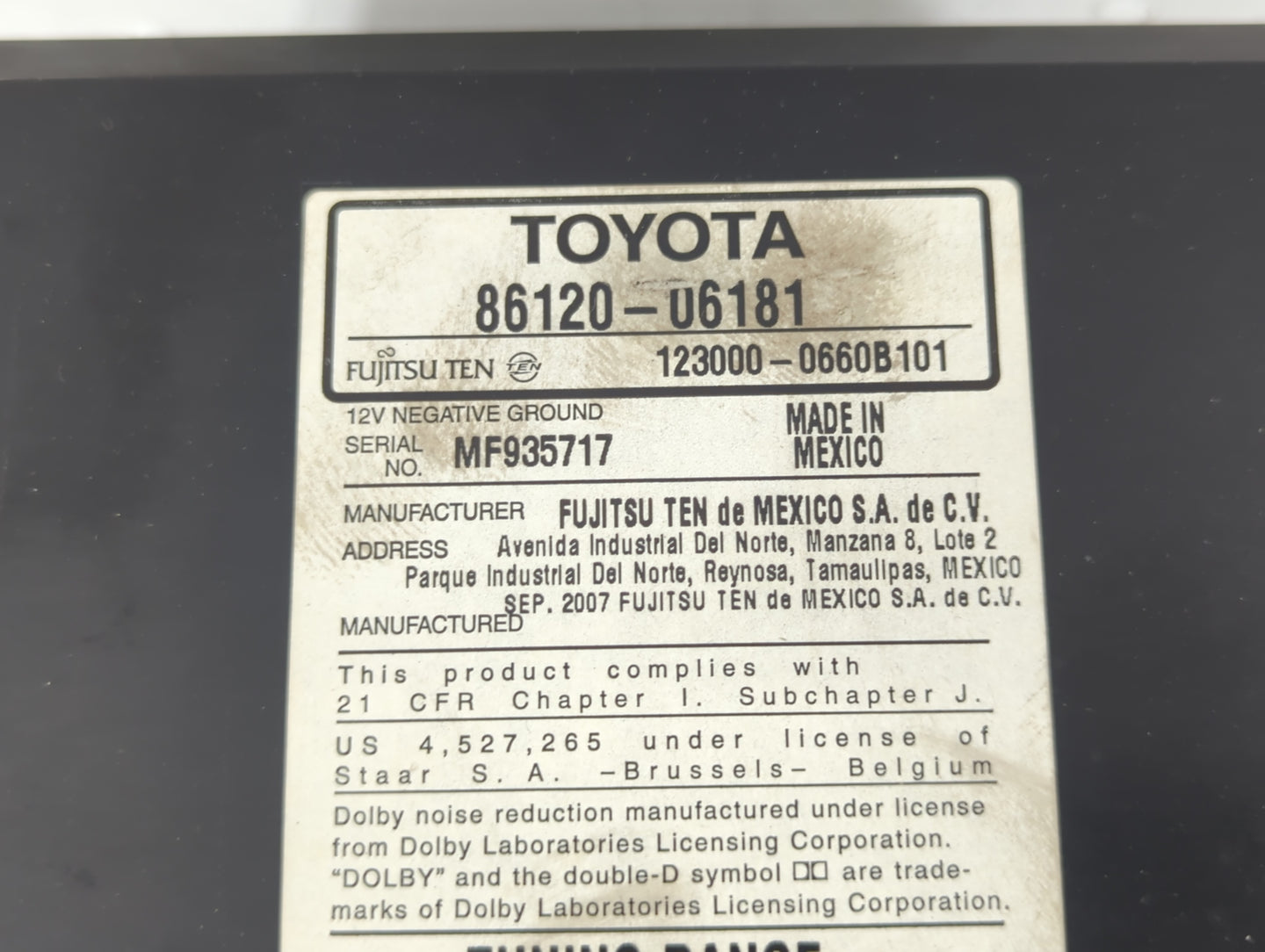 2007-2009 Toyota Camry Am Fm Cd Player Radio Receiver - Oemusedautoparts1.com