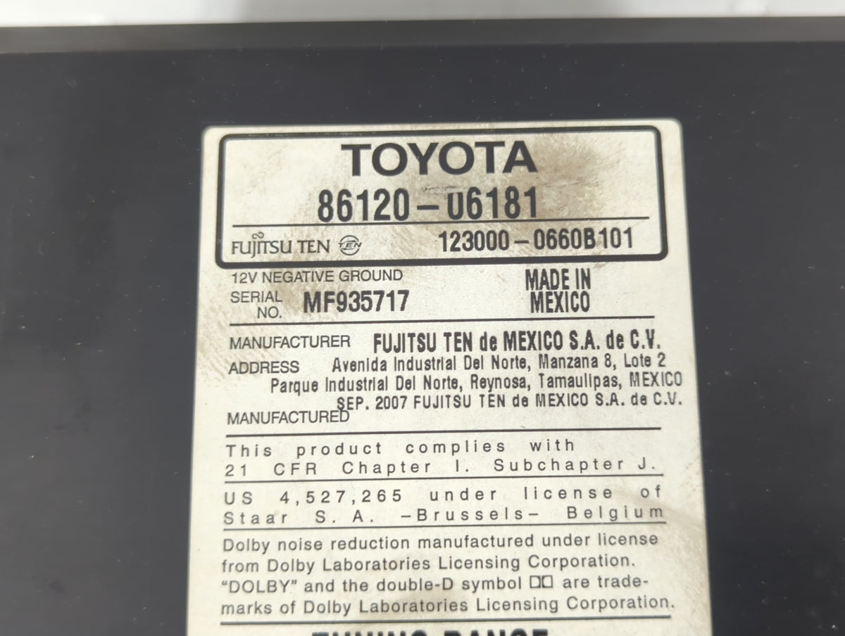 2007-2009 Toyota Camry Am Fm Cd Player Radio Receiver 582836 - Oemusedautoparts1.com