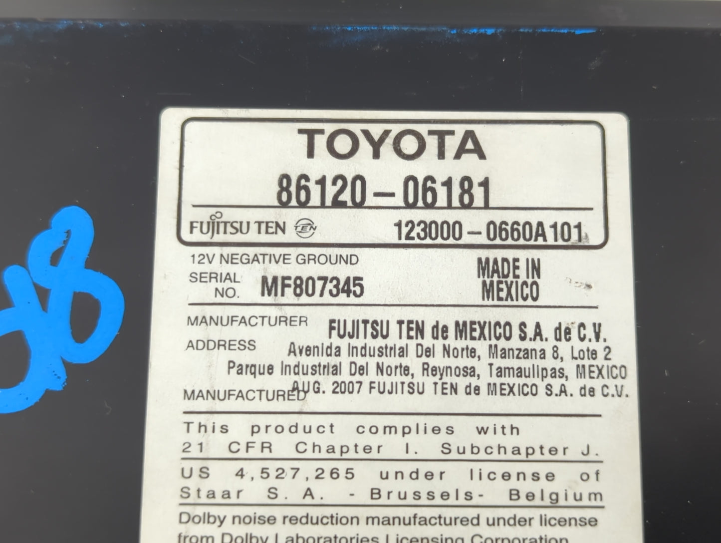 2007-2009 Toyota Camry Am Fm Cd Player Radio Receiver - Oemusedautoparts1.com