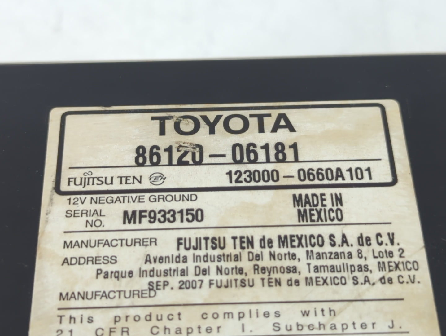 2007-2009 Toyota Camry Radio AM FM Cd Player Receiver Replacement P/N:123000-0660A 86120-06181 Fits Fits 2007 2008 2009 OEM 