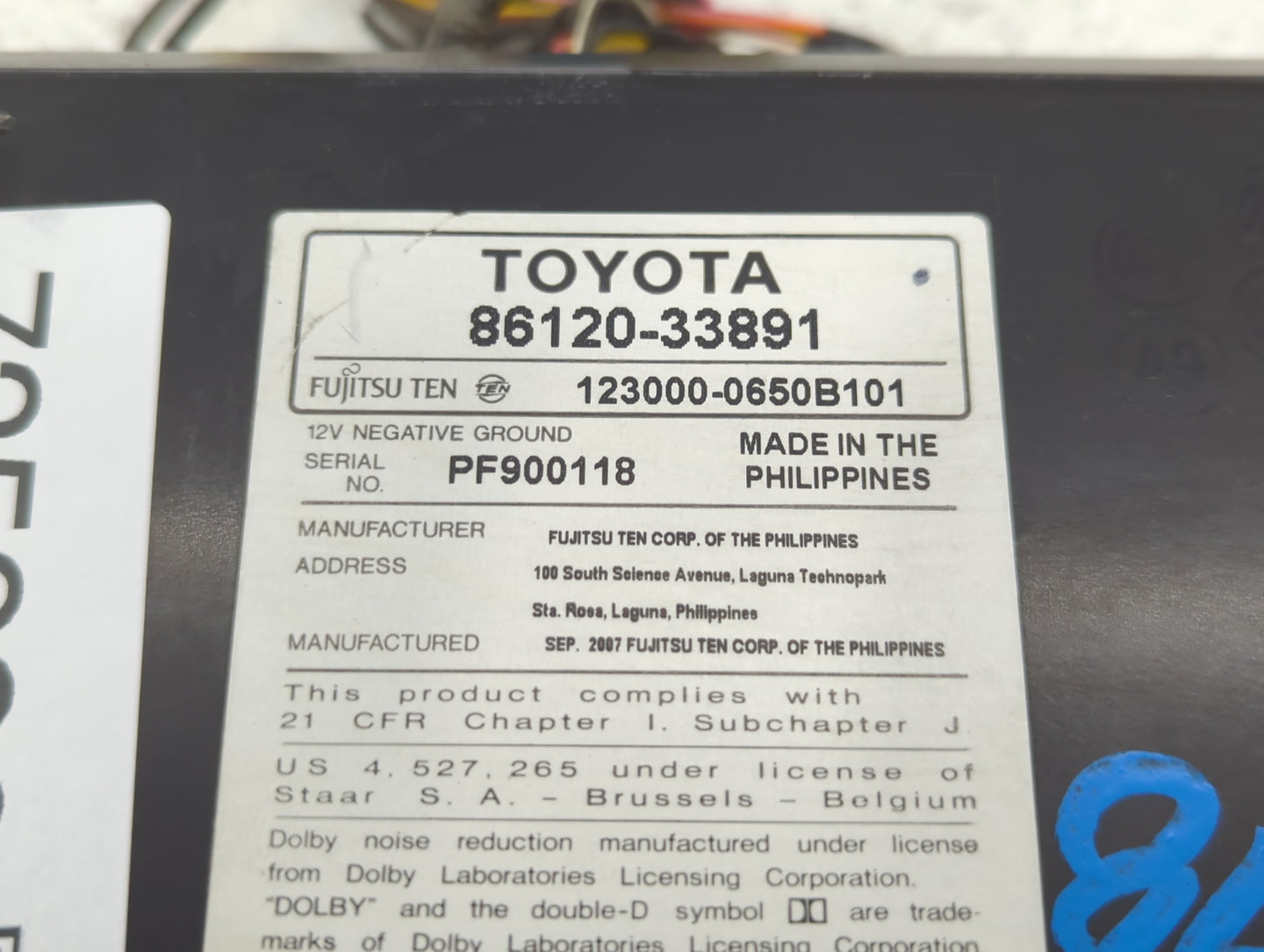 2007-2009 Toyota Camry Radio AM FM Cd Player Receiver Replacement P/N:86120-33891 Fits Fits 2007 2008 2009 OEM Used Auto Par
