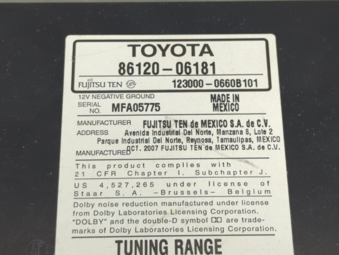 2007-2009 Toyota Camry Am Fm Cd Player Radio Receiver - Oemusedautoparts1.com