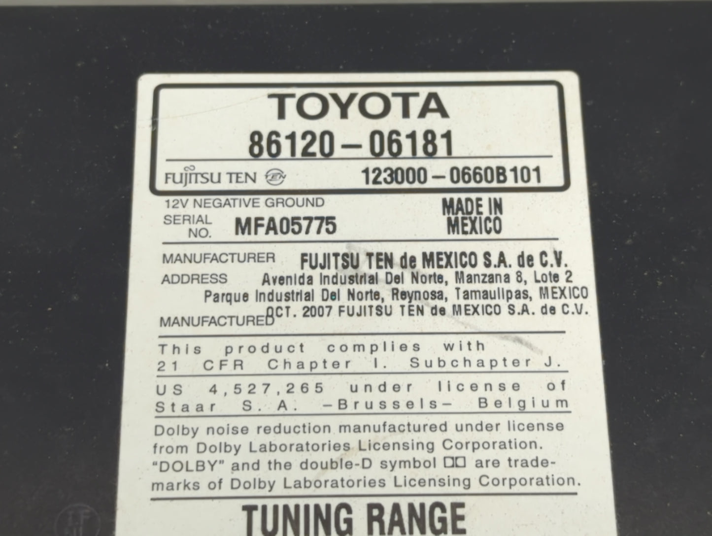 2007-2009 Toyota Camry Am Fm Cd Player Radio Receiver - Oemusedautoparts1.com