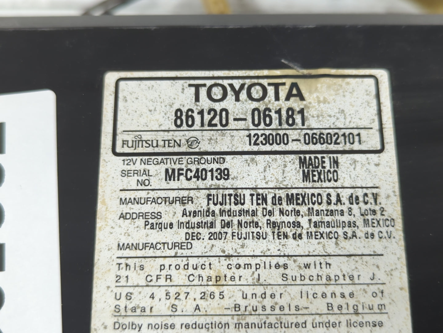 2007-2009 Toyota Camry Am Fm Cd Player Radio Receiver - Oemusedautoparts1.com