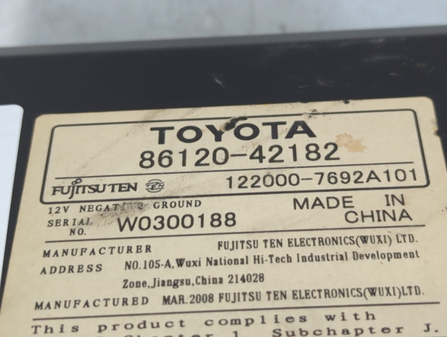 2007-2008 Toyota Rav4 Radio AM FM Cd Player Receiver Replacement P/N:86120-42182 Fits Fits 2007 2008 OEM Used Auto Parts - O