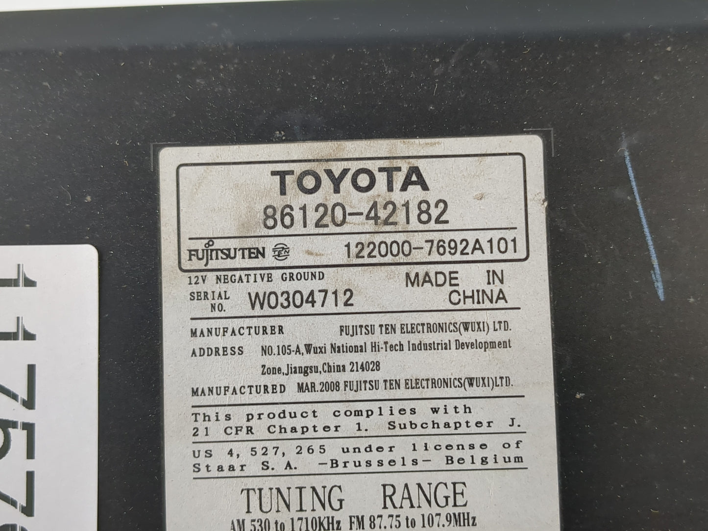 2007-2008 Toyota Rav4 Radio AM FM Cd Player Receiver Replacement P/N:86120-42182 86120-42160 Fits Fits 2007 2008 OEM Used Au